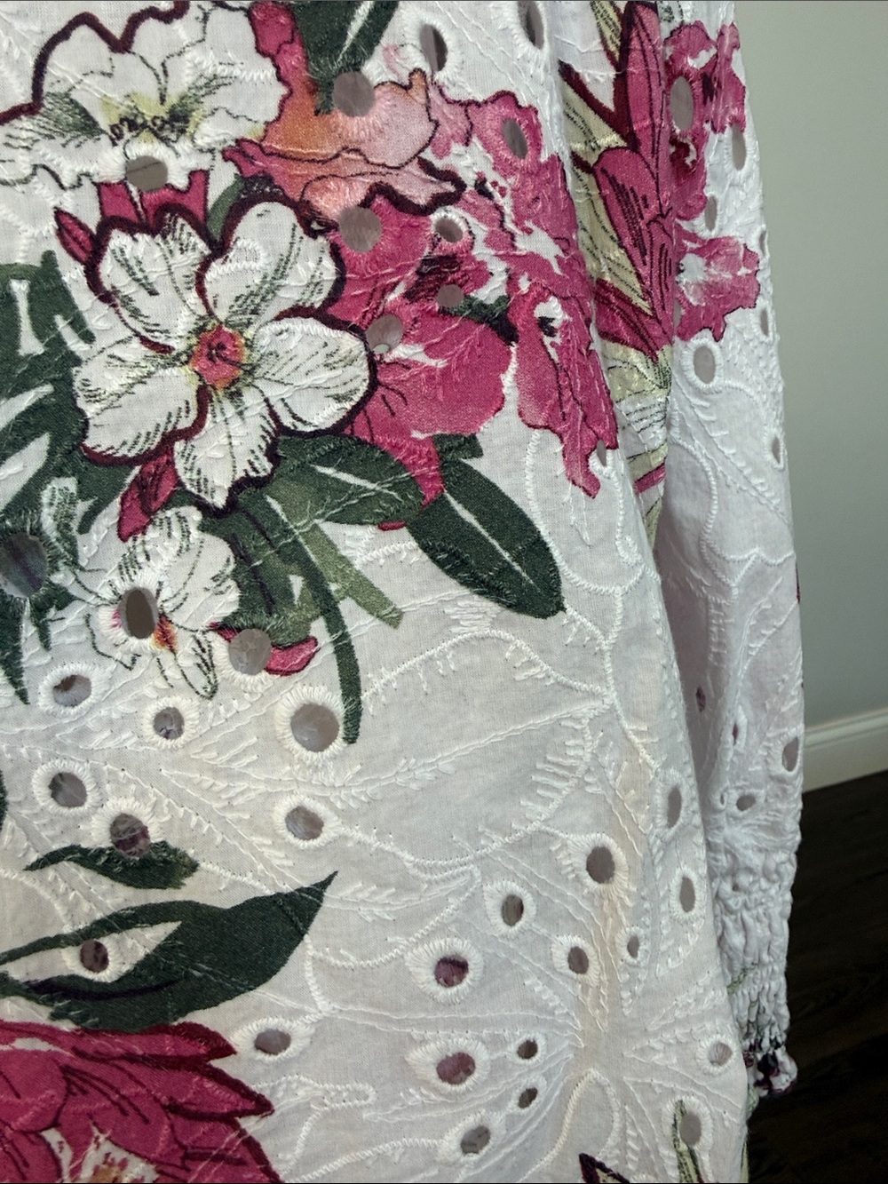 Chicos White Eyelet Floral Button-Up Cotton Top 6 - Picture 4 of 10